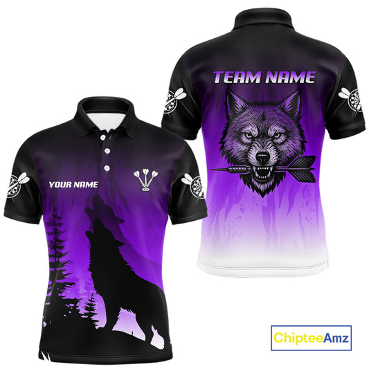 Personalized Wolf-Head Dart Arrows Purple Dart Polo Shirt For Men Dart Team Jerseys NYN2283