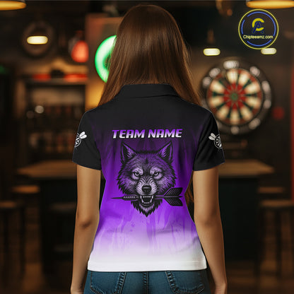 Personalized Wolf-Head Dart Arrows Purple Dart Polo Shirt For Women Dart Team Jerseys NYN2283