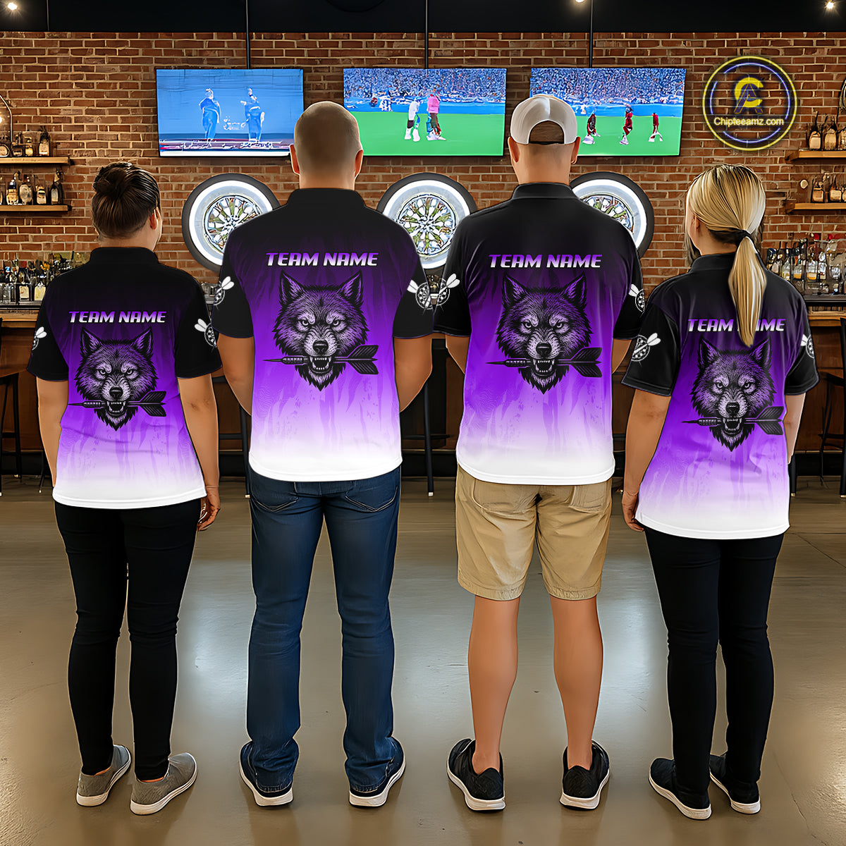 Personalized Wolf-Head Dart Arrows Purple Dart Polo Shirt For Women Dart Team Jerseys NYN2283