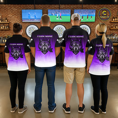 Personalized Wolf-Head Dart Arrows Purple Dart Polo Shirt For Women Dart Team Jerseys NYN2283