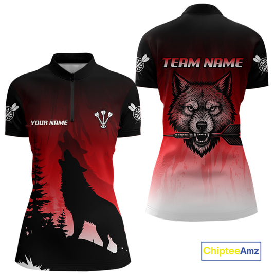 Personalized Wolf-Head Dart Arrows Red Dart Quarter-Zip Shirt For Women Dart Team Jerseys NYN2284