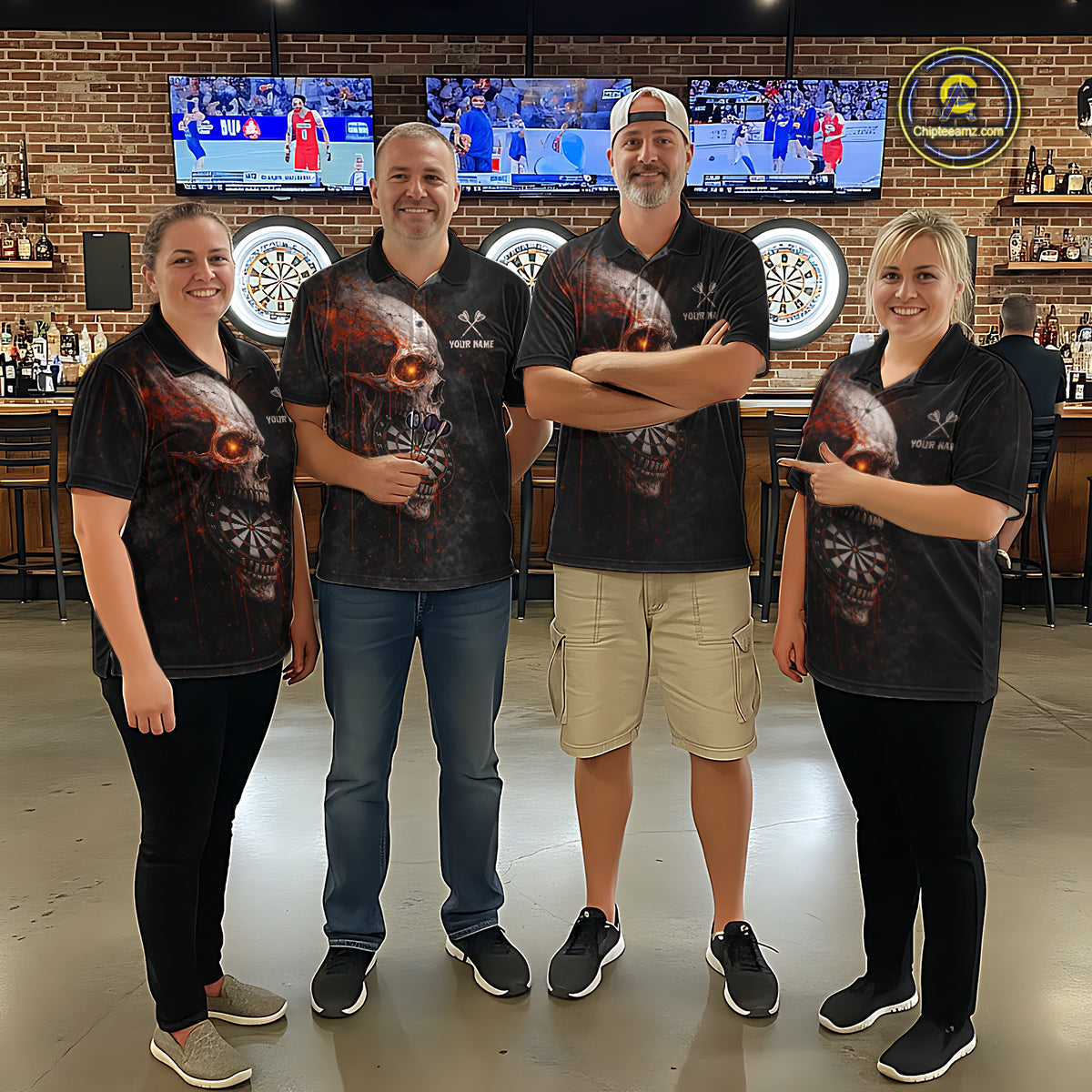 Horror Orange Splatter Grunge Skull Dartboard Dart Polo Shirts For Men Custom Dart Team Jerseys NYN2727