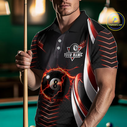 Personalized Red 8 Ball Pool Billiard Shirts For Men Custom Thunder Lightning Pool Team Attire NYN2940