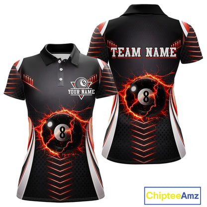 Personalized Red 8 Ball Pool Billiard Shirts For Women Custom Thunder Lightning Pool Team Attire NYN2940