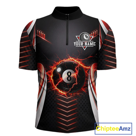 Personalized Red 8 Ball Pool Billiard Shirts For Men Custom Thunder Lightning Pool Team Attire NYN2940