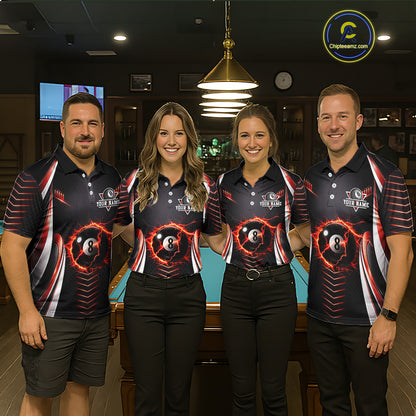 Personalized Red 8 Ball Pool Billiard Shirts For Women Custom Thunder Lightning Pool Team Attire NYN2940