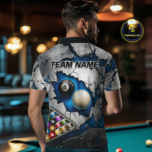 Load image into Gallery viewer, Blue And Grey Cracked 8 Ball Billiard Polo &amp; 1/4 Zip Shirt For Men Custom Billiard Pool Team Shirt NYN2942