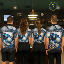 Load image into Gallery viewer, Blue And Grey Cracked 8 Ball Billiard Polo &amp; 1/4 Zip Shirt For Men Custom Billiard Pool Team Shirt NYN2942