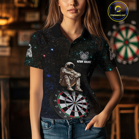 Custom Galaxy Astronaut Dartboard Funny Dart Polo Shirt For Women Outfit Dart Team Jerseys NYN1523