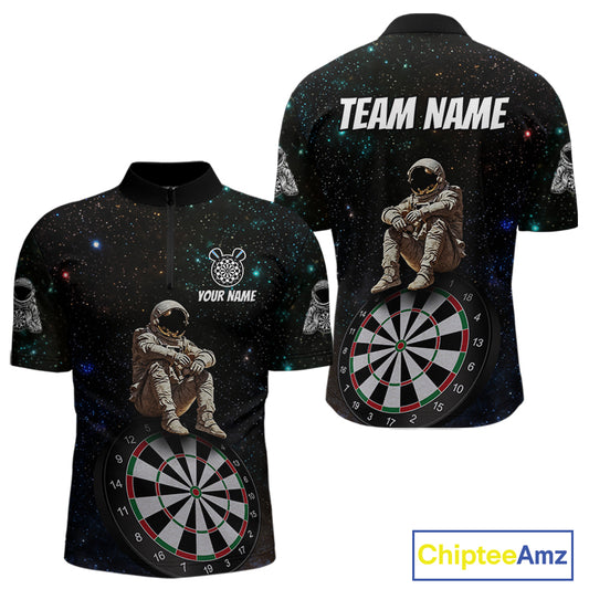 Custom Galaxy Astronaut Dartboard Funny Dart 1/4-Zip Shirt For Men Outfit Dart Team Jerseys NYN1523