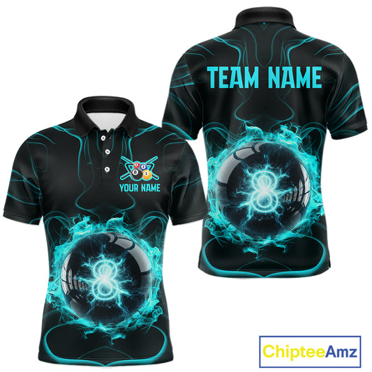 Turquoise Smokes Pool 8 Ball Billiard Shirts For Men Custom Cue Billiard Team Jerseys NYN2290