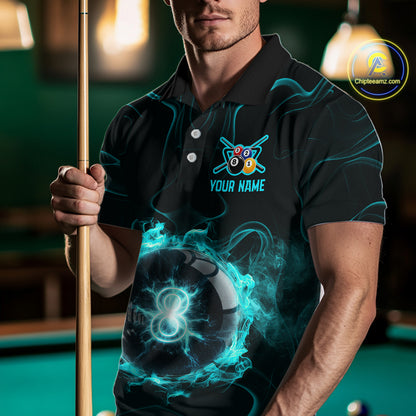Turquoise Smokes Pool 8 Ball Billiard Shirts For Men Custom Cue Billiard Team Jerseys NYN2290