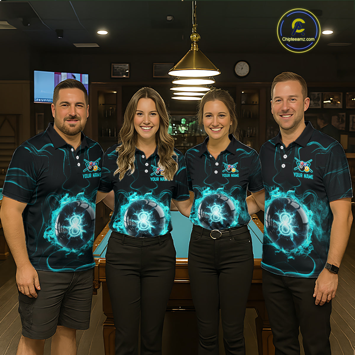Turquoise Smokes Pool 8 Ball Billiard Shirts For Women Custom Cue Billiard Team Jerseys NYN2290
