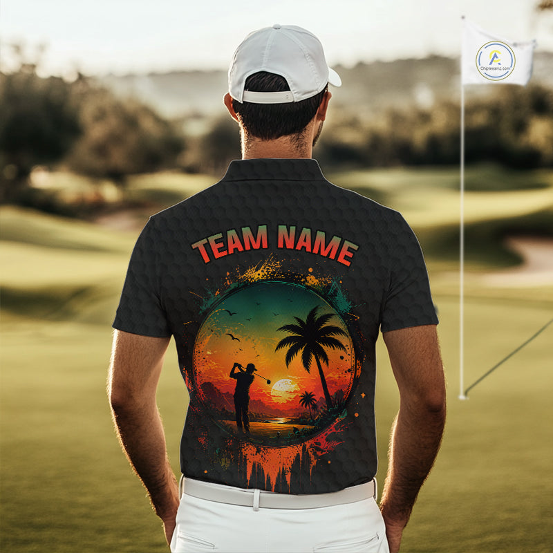 Tropical Black Golf Ball Polo Golf Shirts For Men Custom Splatter Golf Team Attire For Golfers NYN3153