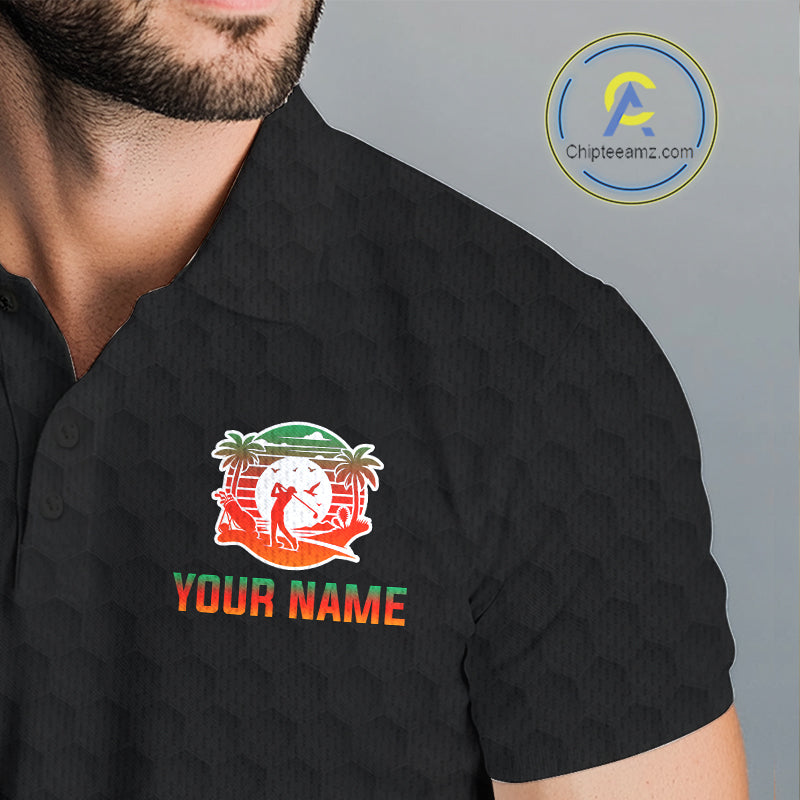 Tropical Black Golf Ball Polo Golf Shirts For Men Custom Splatter Golf Team Attire For Golfers NYN3153