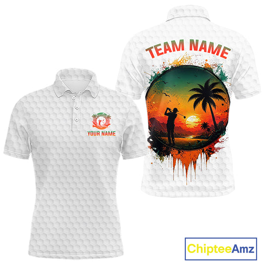 Tropical White Golf Ball Polo Golf Shirts For Men Custom Splatter Golf Team Attire For Golfers NYN3154