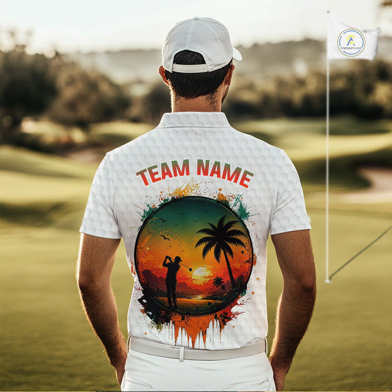 Tropical White Golf Ball Polo Golf Shirts For Men Custom Splatter Golf Team Attire For Golfers NYN3154