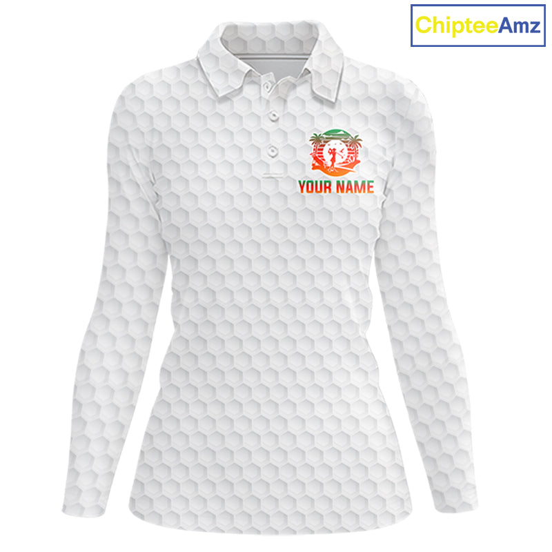 Tropical White Golf Ball Polo Golf Shirts For Women Custom Splatter Golf Team Attire For Golfers NYN3154