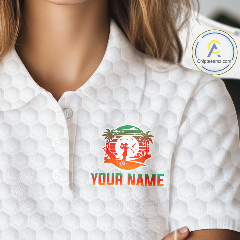 Tropical White Golf Ball Polo Golf Shirts For Women Custom Splatter Golf Team Attire For Golfers NYN3154