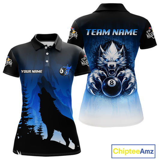 Blue Grunge Claws Wolf 8 Ball Pool Women Billiard Polo & 1/4-Zip Shirt Personalized Billiard Team Names NYN2737