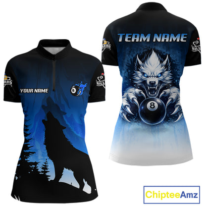 Blue Grunge Claws Wolf 8 Ball Pool Women Billiard Polo & 1/4-Zip Shirt Personalized Billiard Team Names NYN2737