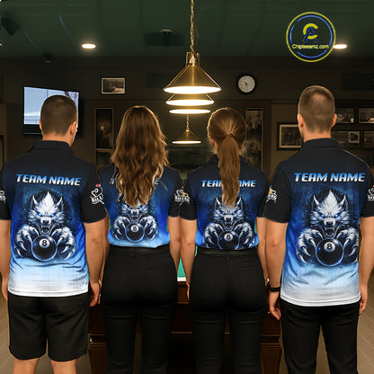 Blue Grunge Claws Wolf 8 Ball Pool Men Billiard Polo & 1/4-Zip Shirt Personalized Billiard Team Names NYN2737