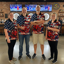 Load image into Gallery viewer, Red Dripping Rhino Funny Women Darts Polo 1/4-Zip Shirt Custom Grunge American Flag Dartboard Apparel NYN3358