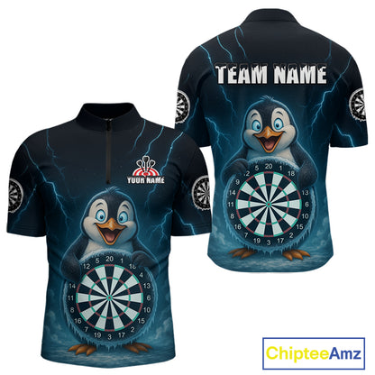 Custom Funny Penguin Icy Dartboard Dart Quarter-Zip Shirt For Men Outfits Dart Jerseys NYN1544