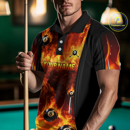 Fire Flame Ball 8 Billiard Pool Jerseys For Men Custom Ball 8 & Cue Billiard Team Jersey NYN2318