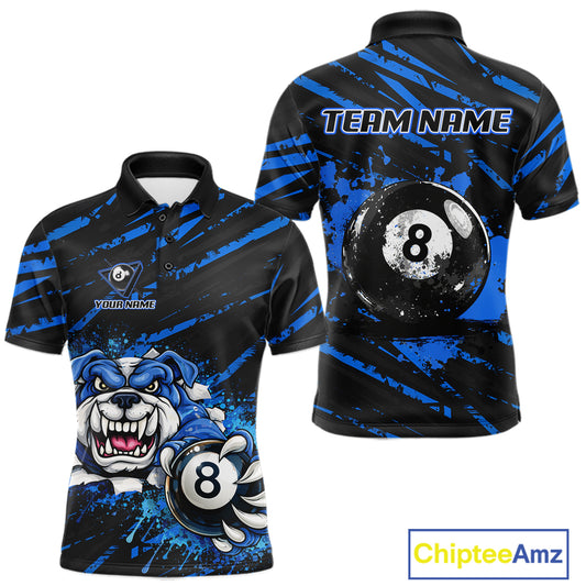 Blue Splatter Ball 8 Billiard Jerseys For Men Custom Funny Bulldog Billiard Team Jersey NYN2319