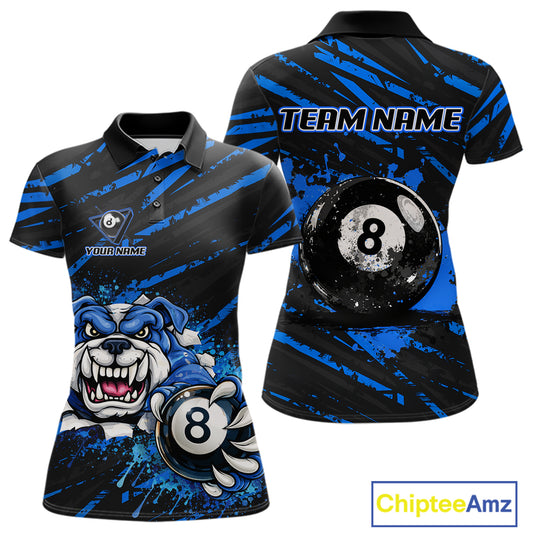 Blue Splatter Ball 8 Billiard Jerseys For Women Custom Funny Bulldog Billiard Team Jersey NYN2319