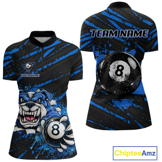 Blue Splatter Ball 8 Billiard Jerseys For Women Custom Funny Bulldog Billiard Team Jersey NYN2319