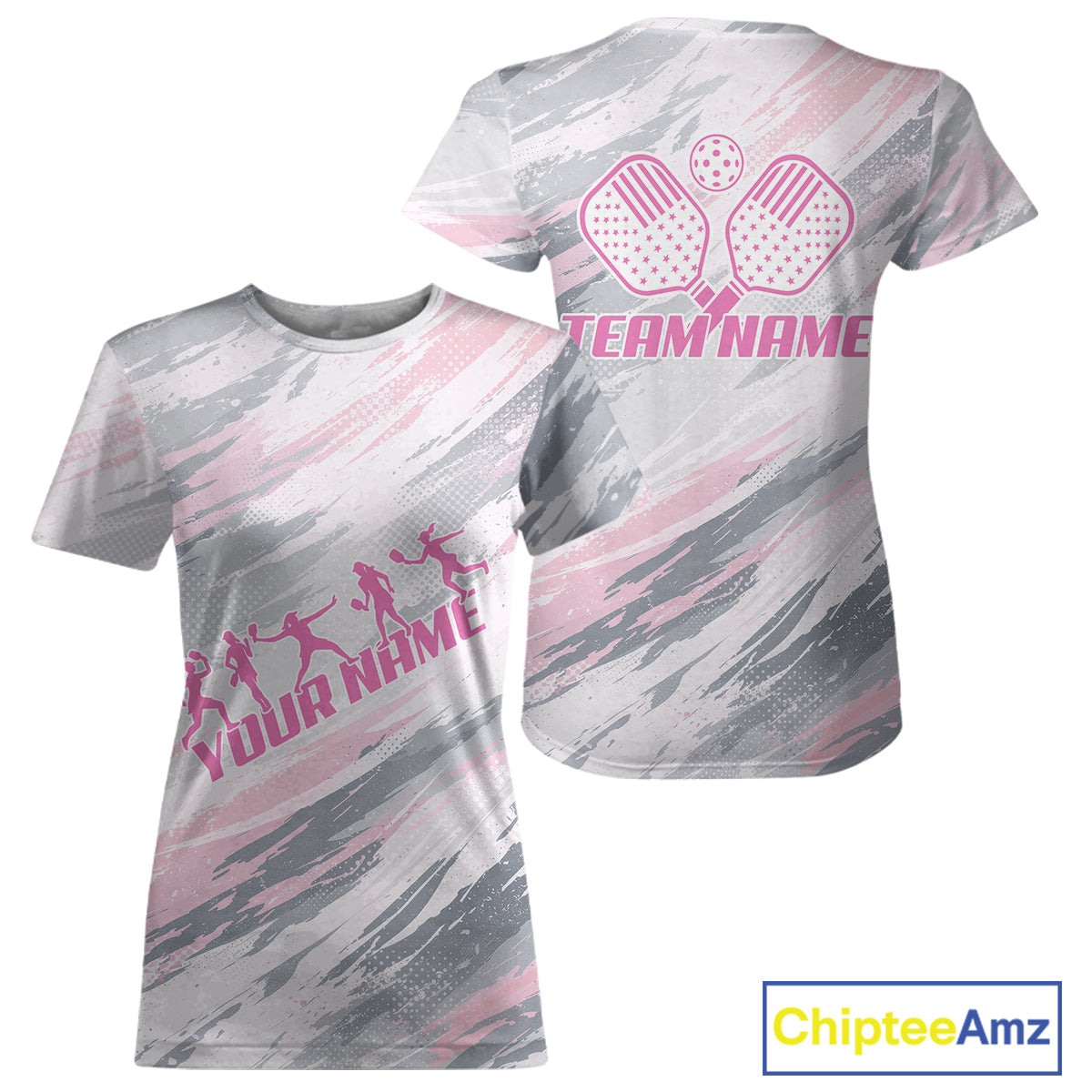 Custom Pink Grey Paint Pickleball Ball & Paddle T-Shirt For Women Outfits Pickleball Jersey NYN2577
