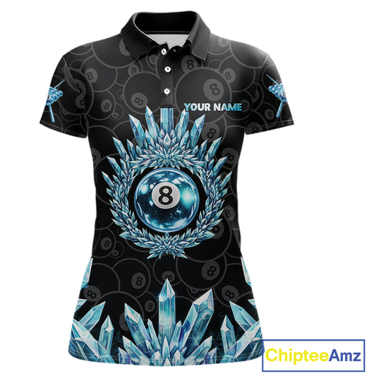 Blue Icy Cold Pool 8 Ball Billiard Polo & 1/4-Zip Shirt For Women Custom Ball Billiard Attire NYN2589