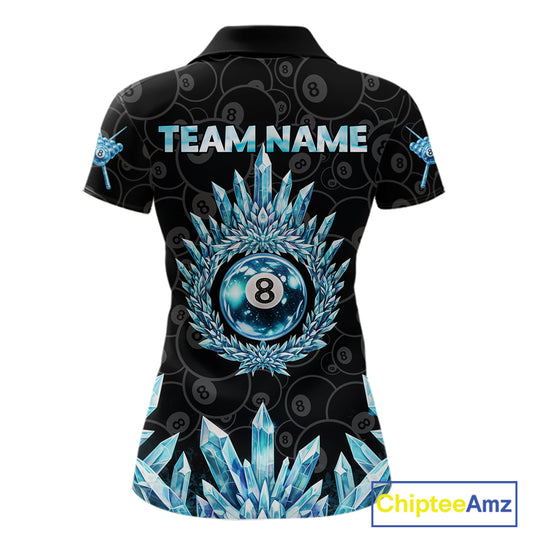 Blue Icy Cold Pool 8 Ball Billiard Polo & 1/4-Zip Shirt For Women Custom Ball Billiard Attire NYN2589