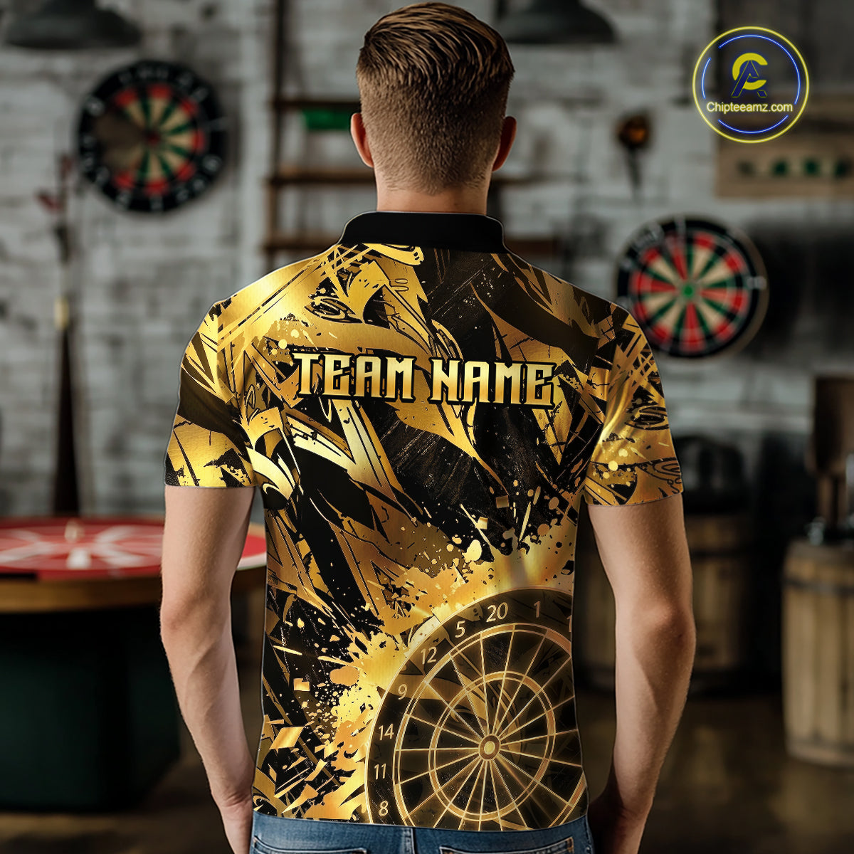 Gold Splatter Dartboard Men Dart Polo & 1/4-Zip Shirt Custom Name Dart Jersey For Darters NYN2965