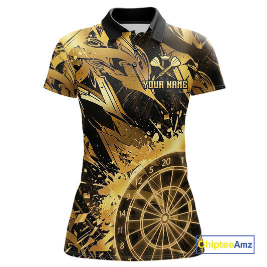 Gold Splatter Dartboard Women Dart Polo & 1/4-Zip Shirt Custom Name Dart Jersey For Darters NYN2965