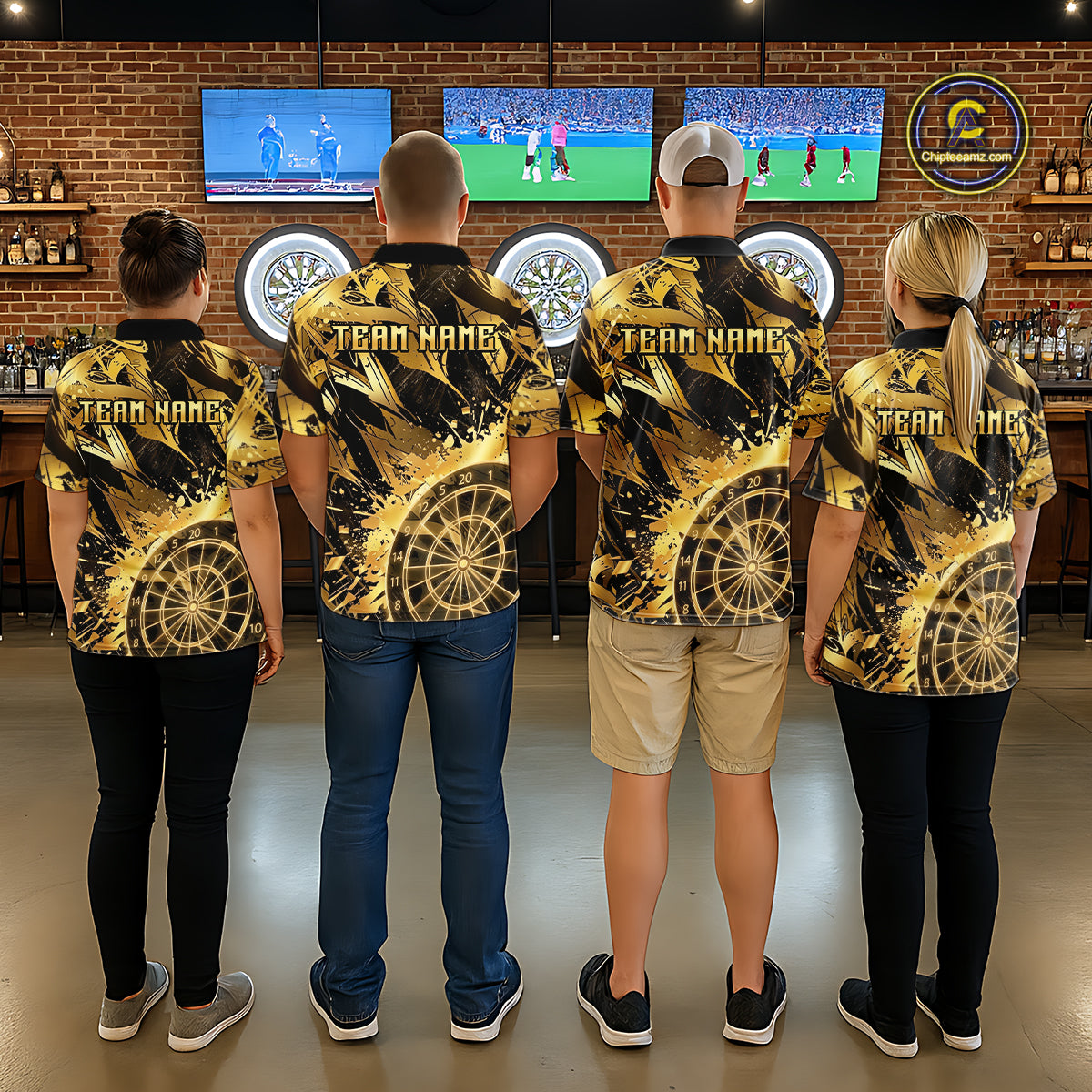Gold Splatter Dartboard Women Dart Polo & 1/4-Zip Shirt Custom Name Dart Jersey For Darters NYN2965