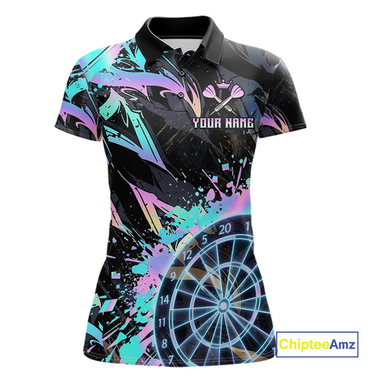 Holographic Splatter Dartboard Women Dart Polo & 1/4-Zip Shirt Custom Name Dart Jersey For Darters NYN2966