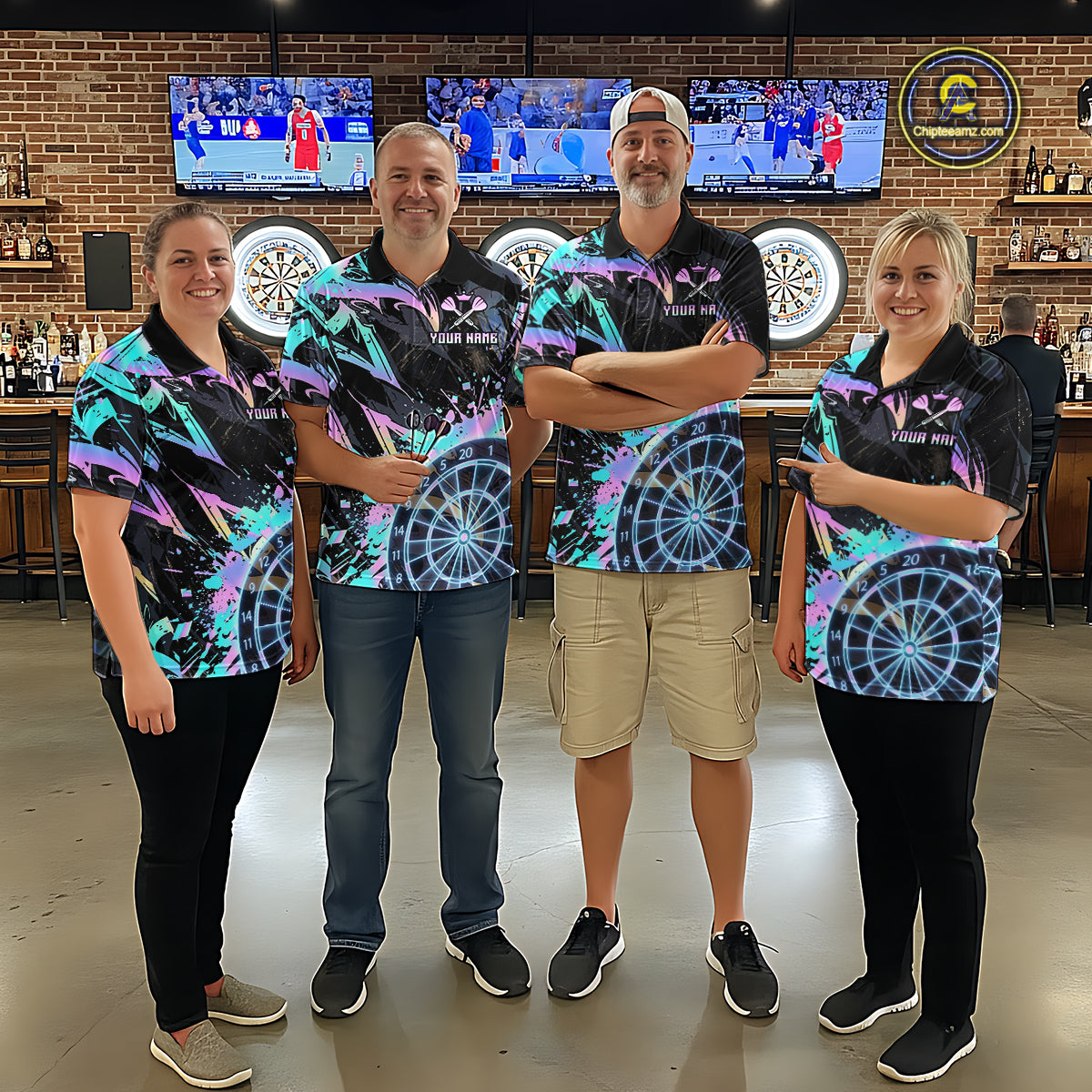Holographic Splatter Dartboard Women Dart Polo & 1/4-Zip Shirt Custom Name Dart Jersey For Darters NYN2966