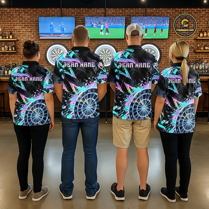 Holographic Splatter Dartboard Women Dart Polo & 1/4-Zip Shirt Custom Name Dart Jersey For Darters NYN2966