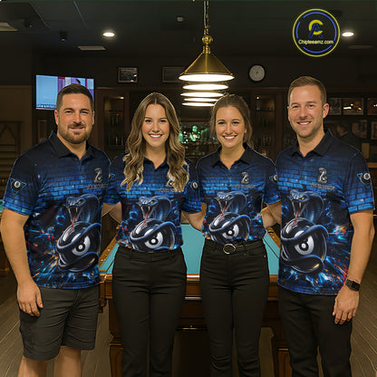 Lightning Blue 8 Ball Pool Shirts Custom Women Billiard Polo & 1/4 Zip Shirts Cobra Billiard Jerseys NYN2969