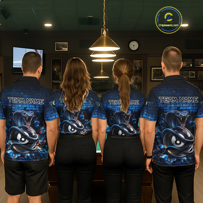 Lightning Blue 8 Ball Pool Shirts Custom Women Billiard Polo & 1/4 Zip Shirts Cobra Billiard Jerseys NYN2969