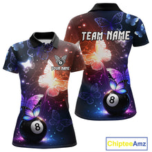Load image into Gallery viewer, Multi-Color Butterfly 8 Ball Pool Polo &amp; 1/4 Zip Shirts For Women Custom Pool Billiard Team Jerseys NYN2972