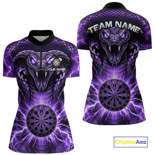 Thunder lightning purple cobra snake dart quarter-zip shirt for women custom darts jersey