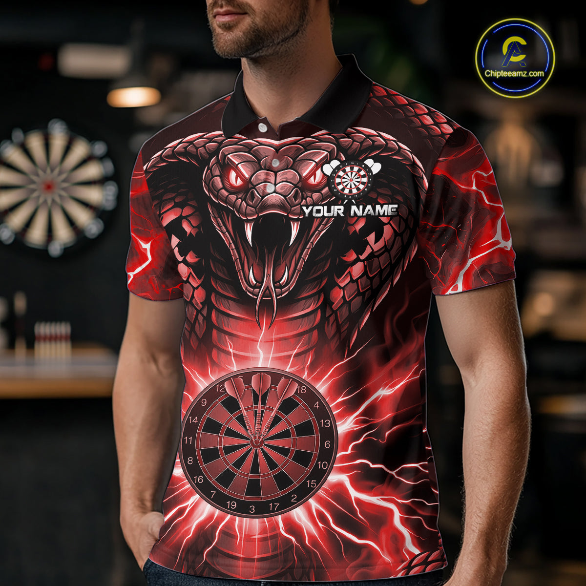 Thunder Lightning Red Cobra Snake Dart Shirts For Men Custom Team Outfit Darts Jerseys NYN3362