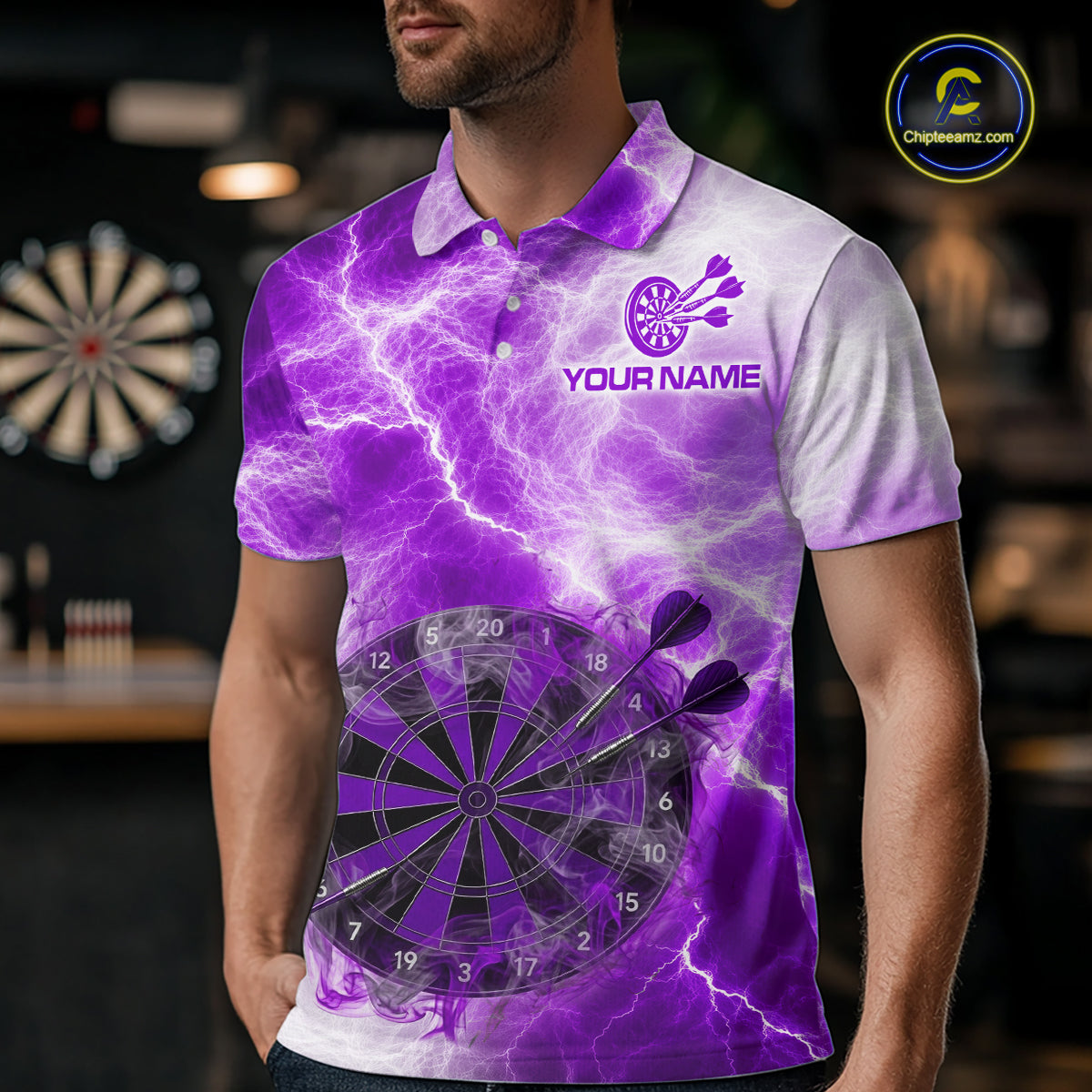 Personalised Purple And White Smokes Men Dart Shirts Custom Thunder Darts Team Shirt For Players NYN3366