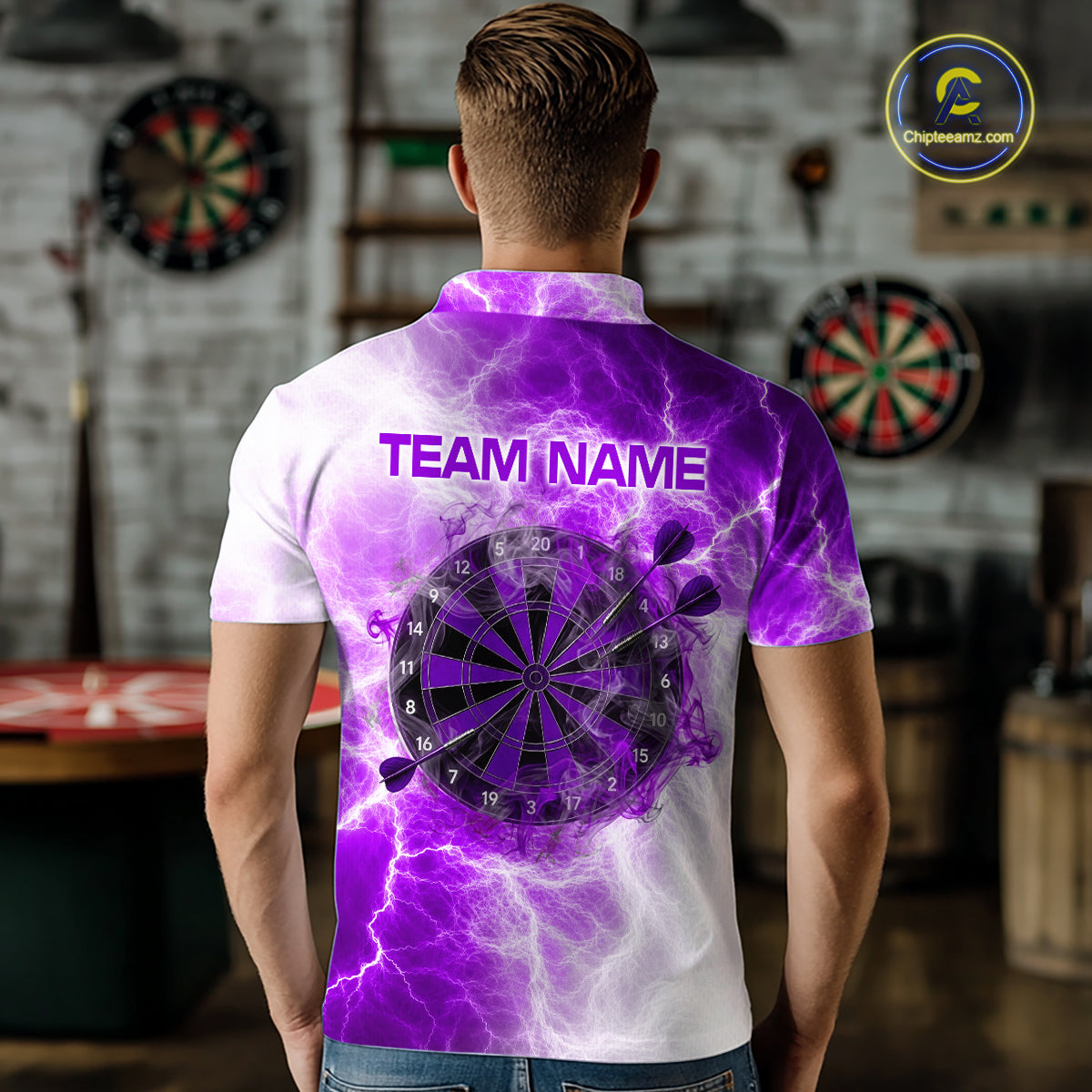 Personalised Purple And White Smokes Men Dart Shirts Custom Thunder Darts Team Shirt For Players NYN3366