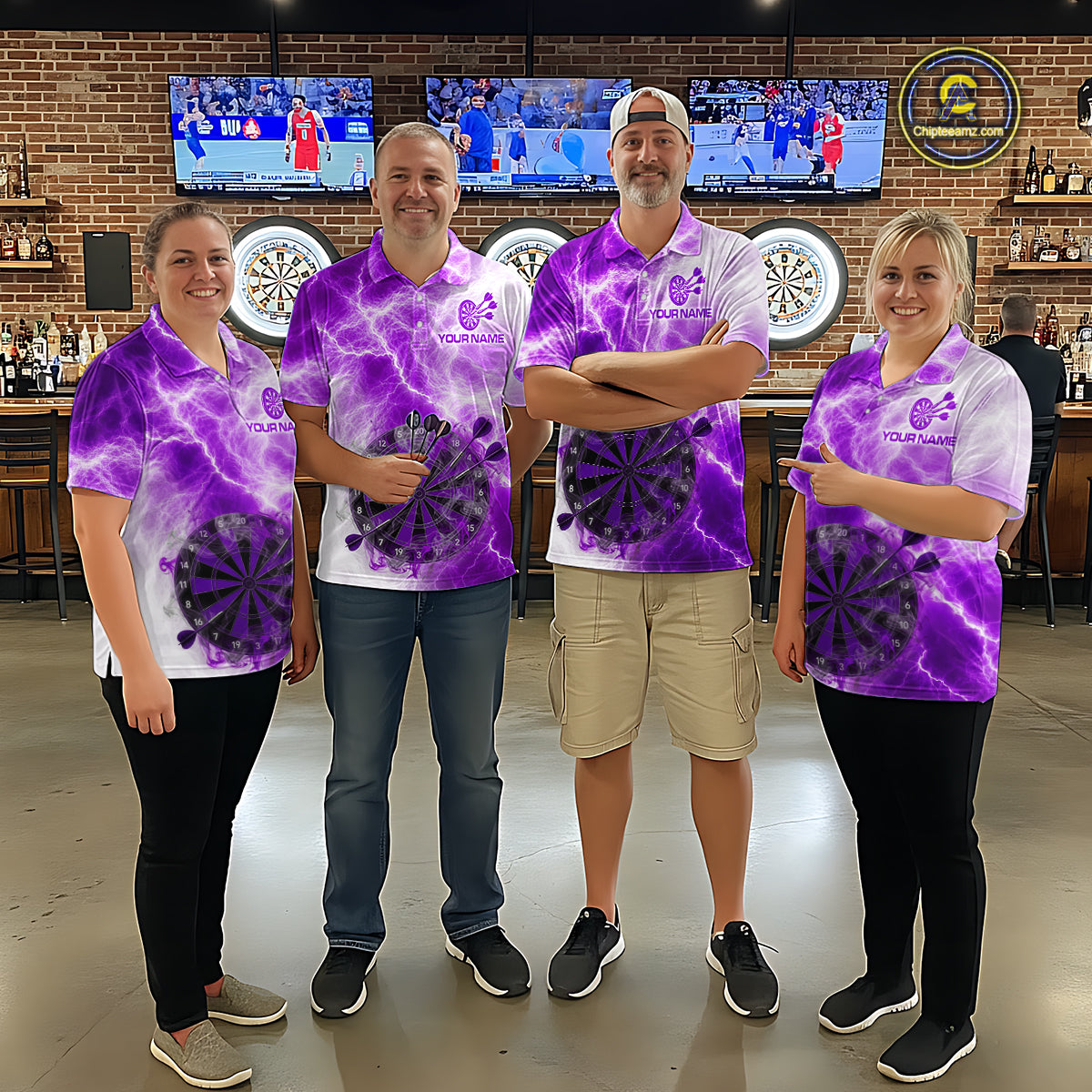 Personalised Purple And White Smokes Women Dart Shirts Custom Thunder Darts Team Shirt For Players NYN3366