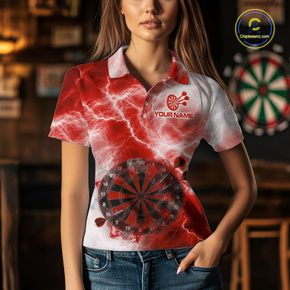 Personalised Red And White Smokes Women Dart Shirts Custom Thunder Darts Team Shirt For Players NYN3367